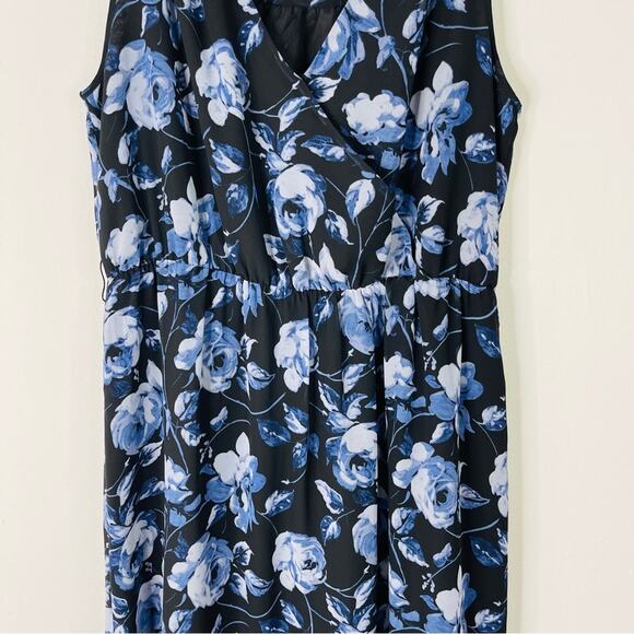 A New Day blue floral chiffon ruffle midi dress large - Picture 3 of 7